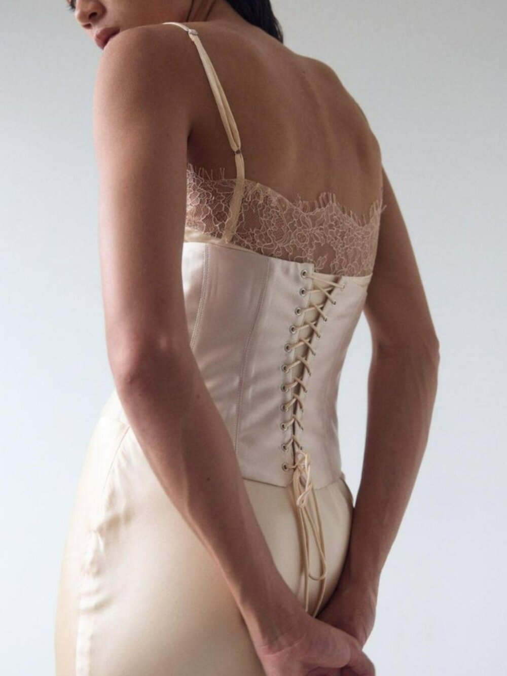 De La Vali CLEODORA MAXI DRESS IN CREAM SILK SATIN - Picture 3 of 5